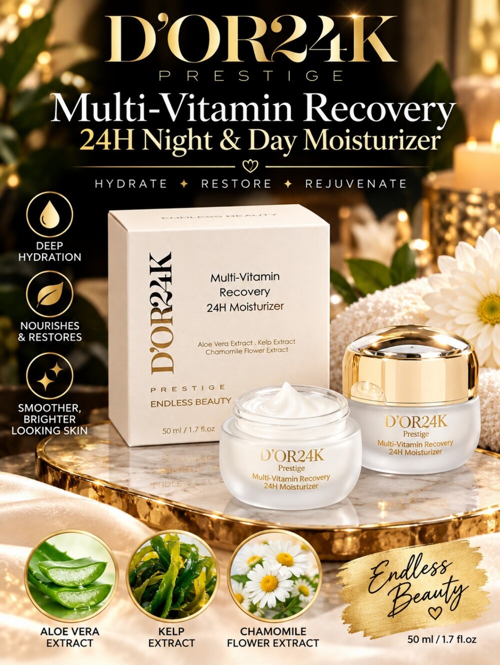 D'OR24K Multi-Vitamin Recovery Luxury 24H Moisturizer Skincare 1.7oz In Box